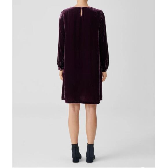 Eileen Fisher Velvet Crew Neck Easy Fit Knee Length Dress Purple Size S NWT - Picture 10 of 12